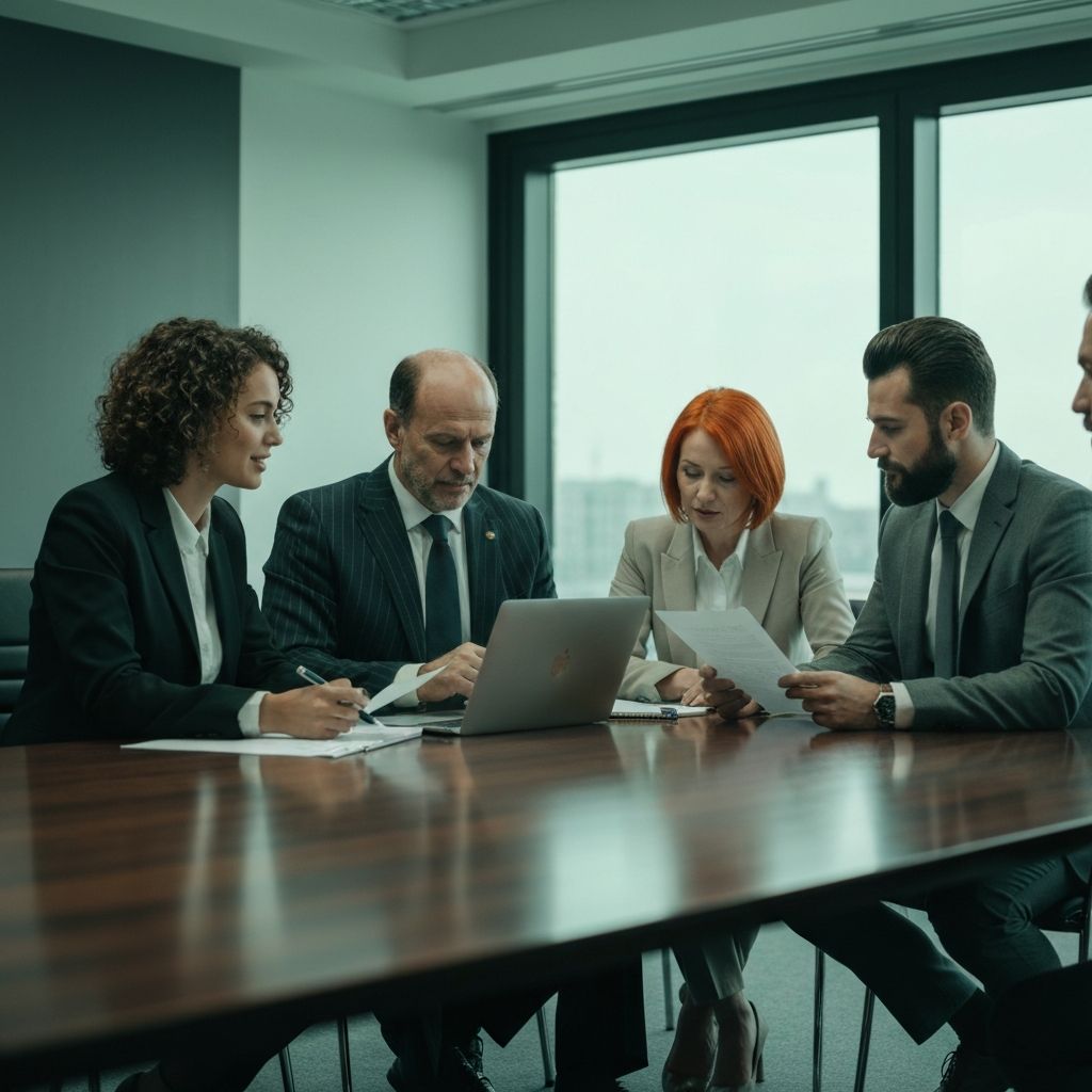 Business professionals collaborating in a modern office